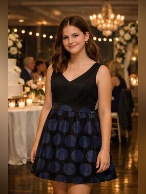 Black & Navy Polka Dot Fit-and-Flare Dress